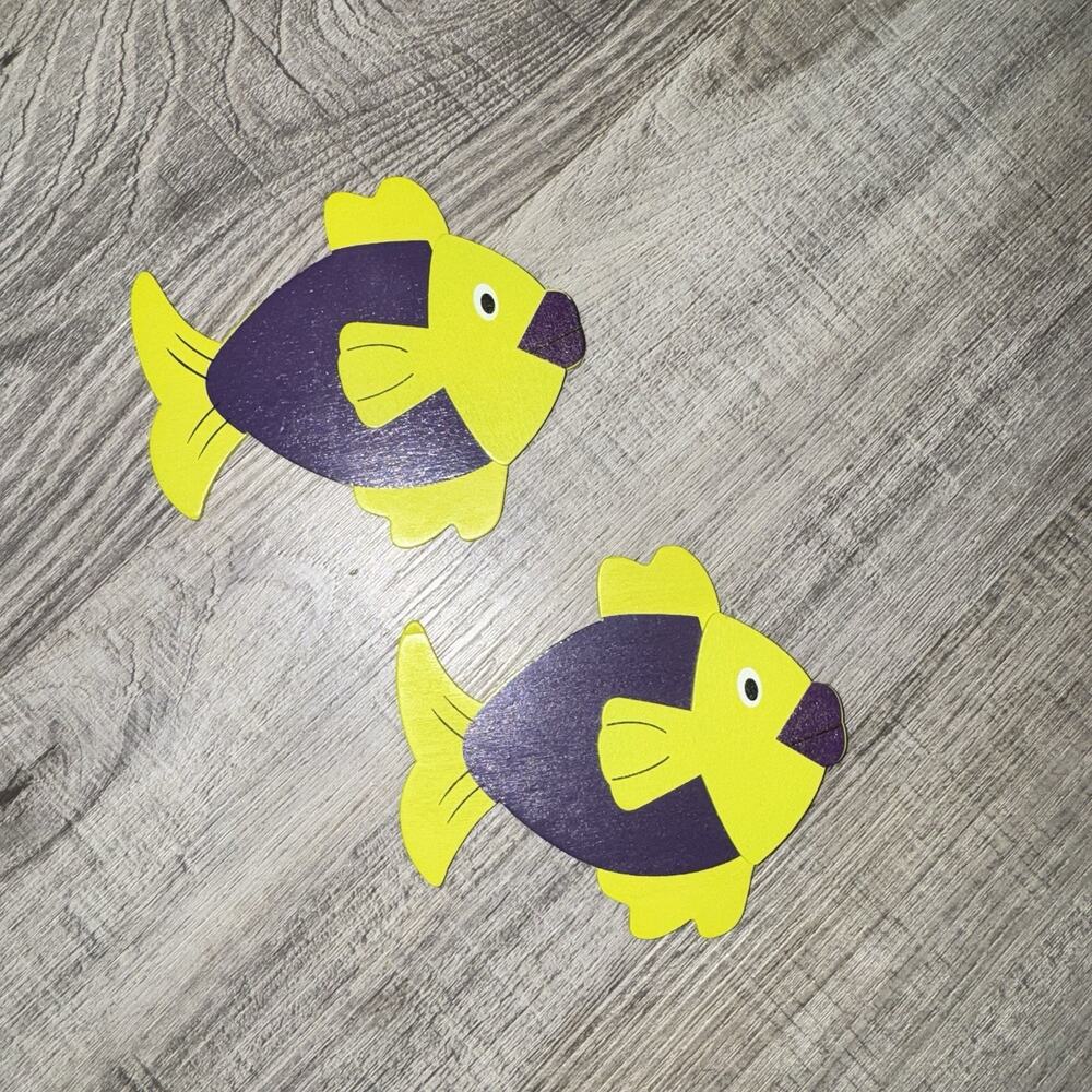 Set of 2 Green Purple Tropical Fish Wooden Wall Decor Kids Nursery Nautical